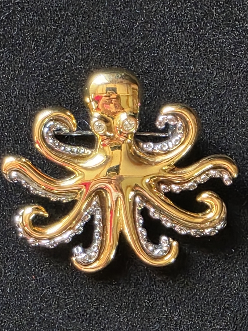 RARE Anne Klein Gold Octopus Brooch with Clear Accents